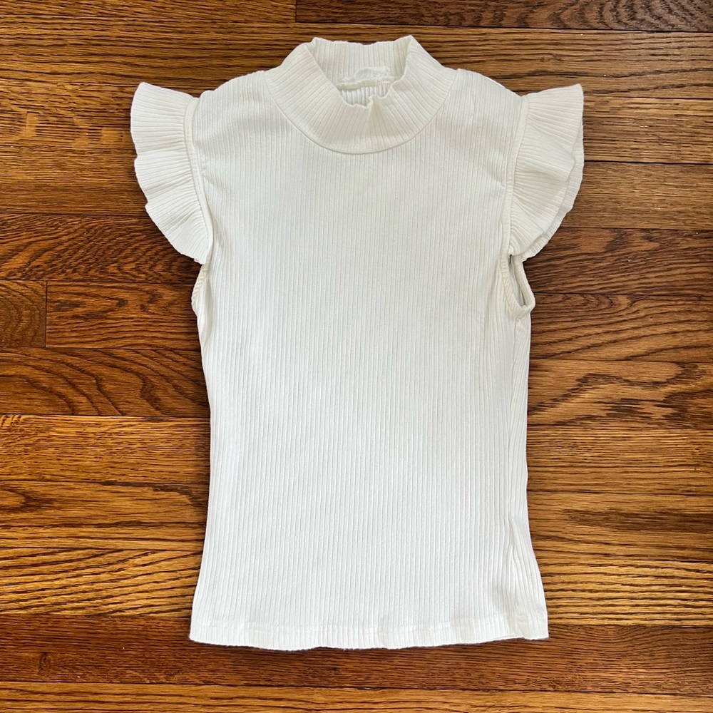 White Ruffled Sleeve Women's Top